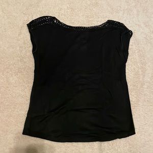 Black Lace-Trim Boat-Neck Top